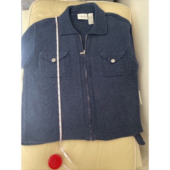 Liz Claiborne XL Silk & Angora Sweater Cardigan Full Zip Front Pockets Blue - Picture 7 of 9